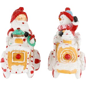 Northlight Santa and Snowman on Gingerbread Train Car Christmas Figurines - 6.75" - Set of 2 - 1 of 4