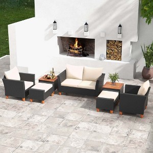Costway 7 PCS Patio Furniture Set with Loveseat Armchairs Ottomans & Storage Table - 1 of 4