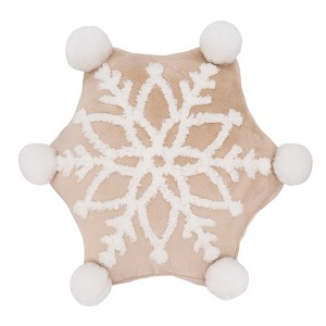 Saro Lifestyle Frosty Flurry Snowflake Poly Filled Throw Pillow with Pompoms, 16"x18", Beige - 1 of 3