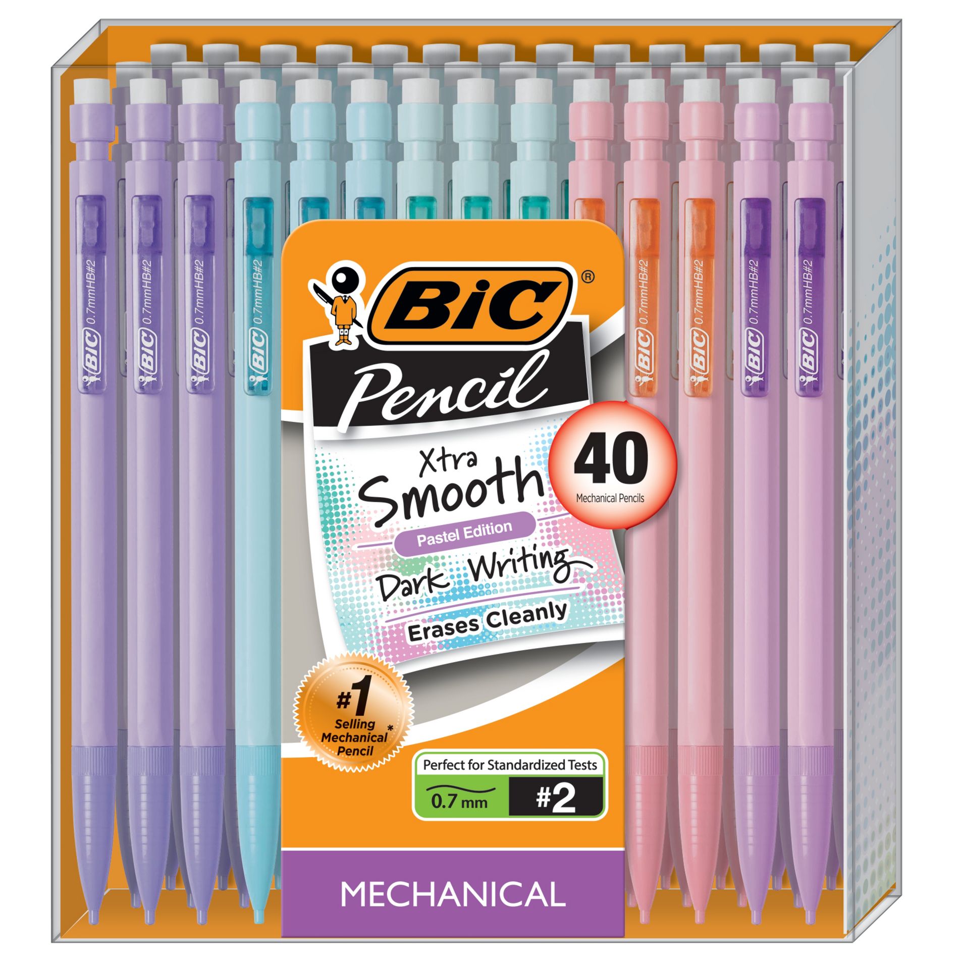 40pk #2 Mechanical Pencils - BIC: 0.7mm Lead, Retractable, Pocket Clip, School & Office Supplies, Multicolored