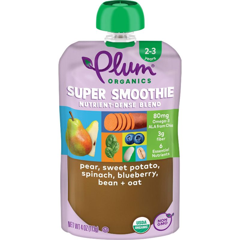 Plum Organics 4pk Super Smoothie Pear Sweet Potato Spinach Blueberry Bean &#38; Oat - 16oz, 5 of 11