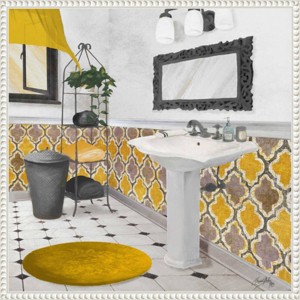 Amanti Art 22"x22" Sundance Bath I Yellow by Elizabeth Medley Framed Canvas Wall Art Print: Modern Still Life, Botanical Decor - 1 of 4