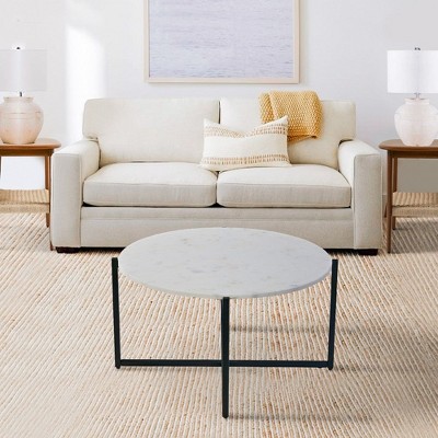 Royal Hampton 30 Inch Marble Top Round Coffee Table with Metal Frame -