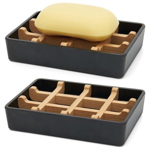 Aoibox Bamboo Soap Dish for Shower with Drainage, Wooden Soap Holder for Bathroom, Easy to Clean with Non-Slip Pads, Durable and Stylish - 1 of 4