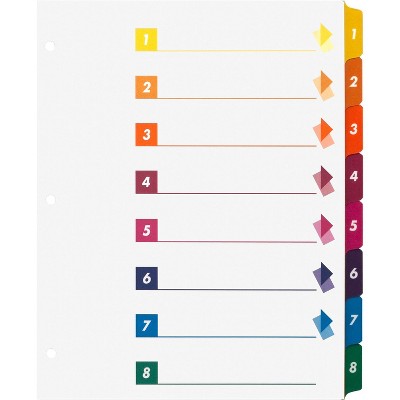 Business Source Index Dividers w/TOC 1-8 8 Tab 24ST/BX Multi 21909