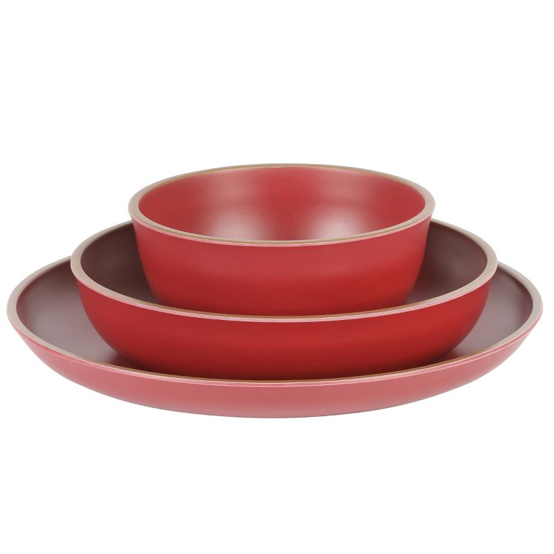 Gibson Home Rockabye 12 Piece Double Bowl Malemine Dinnerware Set in Red, 5 of 10