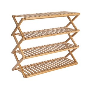 4-Tier Bamboo Folding Shoe Rack, Natural - 1 of 4