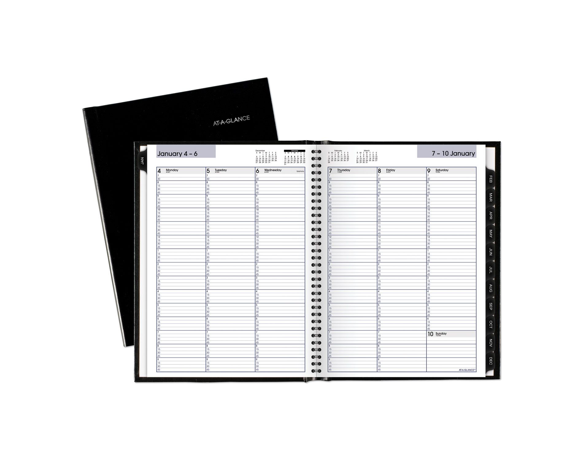 DayMinder Hardcover Weekly Vertical-Column Format Appointment Book, 11 x 8, Black Cover, 12-Month (Jan to Dec): 2026