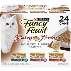 Purina Fancy Feast Gravy Lovers Poultry with Chicken and Turkey  & Beef Collection Gourmet Wet Cat Food - 3oz/24ct Variety Pack