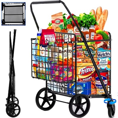 Musment Foldable Shopping Cart, Folding Grocery Cart with Encrypted Mesh Bottom, 360° Swivel Wheels Lightweight Trolley for Halloween, Shopping