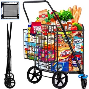 Musment Foldable Shopping Cart, Folding Grocery Cart with Encrypted Mesh Bottom, 360° Swivel Wheels Lightweight Trolley for Halloween, Shopping - 1 of 4