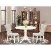 3-Piece Linen white Solid Wood Top - Round Dining Room Set - Seats 4 - 2 of 4