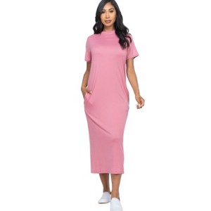Slickblue Women's Casual Side Pocket Tee Dress, Short Sleeve Jersey Knit, Relaxed Fit, 12 Color Options, Size S-L - 1 of 4
