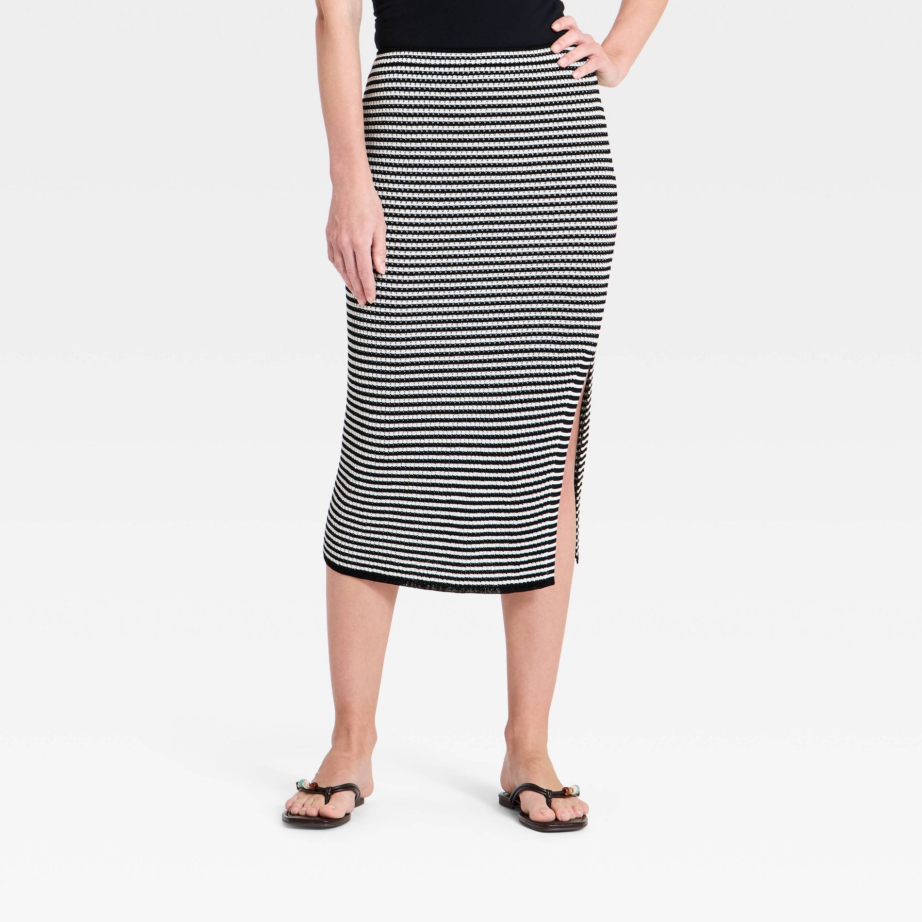 Women's Sweater Midi Skirt - A New Day™ Black/White Striped