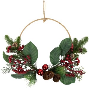 Northlight Red and Green Foliage, Pinecones and Berries Artificial Christmas, 17-Inch, Unlit - 1 of 4