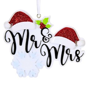 Polarx 3.25 In Mr & Mrs W/Santa Caps Christmas Tree Ornament , Christmas Decor Wedding Marriage (1PC) - 1 of 4