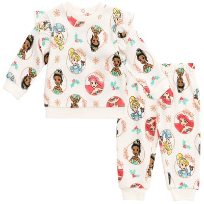 Disney Princess Tiana Cinderella Ariel Newborn Baby Girls Fleece Sweatshirt and Pants Set Princess / White 0-3 Months