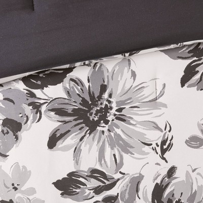 Intelligent Design Twin/Twin XL 4pc Hannah Floral Print Comforter Set - Black/White: Vintage Reversible Bedding with Decorative Pillows — фото 5