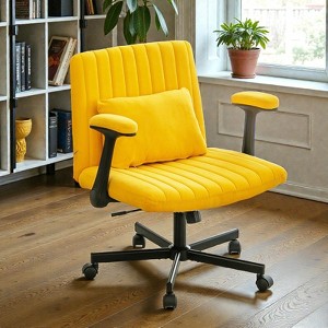 Mshliw Linen Criss Cross Office Chair with Armrests, Adjustable Height, Swivel Base, Ergonomic Seat and Support Pillow for Home Office or Study - 1 of 4