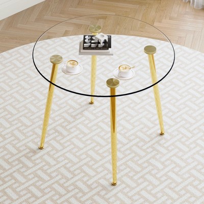 NicBex Round Dining Table,Modern Kitchen Table with Glass Tabletop and Metal Legs for Living Dining Room