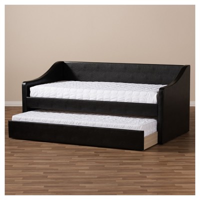 Twin Black Faux Leather Upholstered Daybed with Trundle