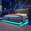 DOMETOUR Full Upholstered Bed, LED Lights, Remote/App Control, Hydraulic Storage, USB-C Charging, Gray Linen (No Mattress) - 2 of 4