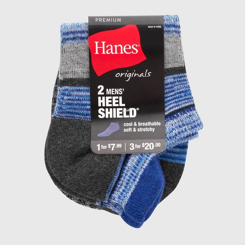 Hanes Originals Premium Men&#39;s Free Feed Heel Shield Socks 2pk - White/Blue 6-12, 2 of 3