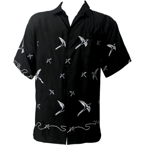 LA LEELA Men's Hawaiian Shirt Luau Solid Shirts Casual Short Sleeve Button Down Untuckit Shirts for Men S Onyx, Flying Birds - image 1 of 3