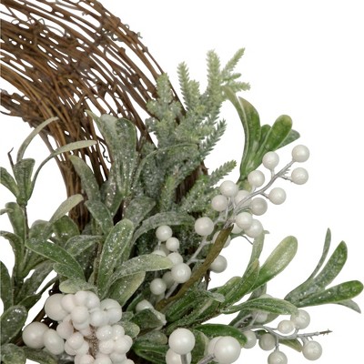 24-Inch Frosted Green and White Artificial Grapevine Christmas Wreath