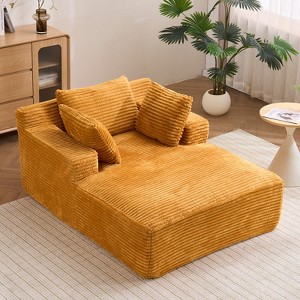 Efomao 66inx48in Chaise Longue Chair Indoor Modern Upholstered Corduroy Deep Seat Sofa Bed with Armrests No Assembly Required Orange - 1 of 4