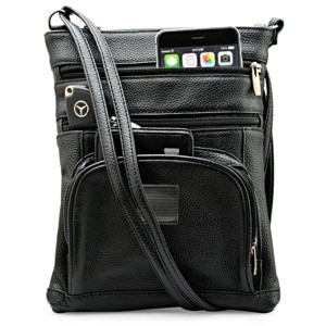 Steeltime Unisex genuine leather crossbody 5 zipper bag with Lords Prayer. - 1 of 2