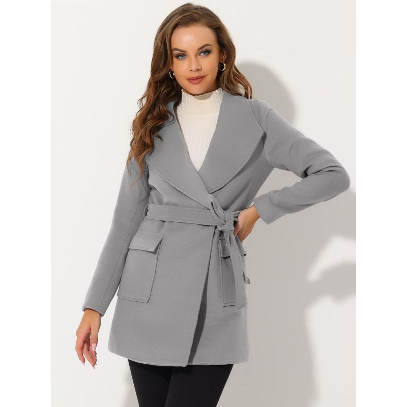 Allegra K Women's Shawl Collar Lapel Winter Belted Coat with Pockets, 4 of 7