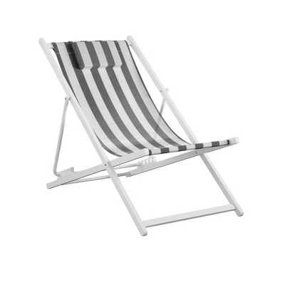 Classic Black and White Striped Foldable Beach Chairs, Set of 2