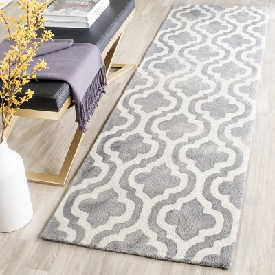 Grey and Ivory Hand-Tufted Wool Runner Rug, 2'3" x 12'
