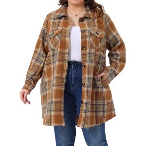Agnes Orinda Women's Plus Size Flannel Plaid Lapel Long Sleeve Button Down Casual Shacket Shirts with Pocket - 1 of 4