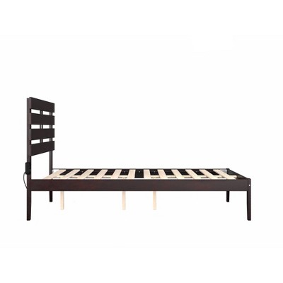 Oxford Espresso Full-Size Wood Frame Bed with USB Charger
