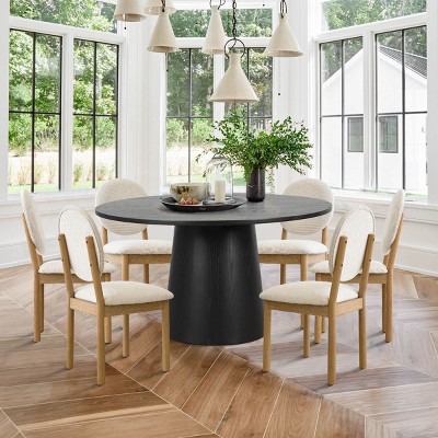 Orchid+Maye Dining Table Set, 52'' Oak Solid Wood Round Table with 6 Dining Chairs King Louis Back and Natural Wood Legs for 6 - Maison Boucle