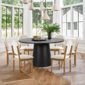 Orchid+Maye Dining Table Set, 52'' Oak Solid Wood Round Table with 6 Dining Chairs King Louis Back and Natural Wood Legs for 6 - Maison Boucle - 1 of 4