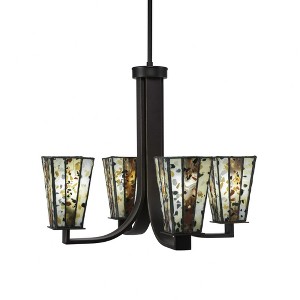 Toltec Lighting Apollo 4 - Light Chandelier in  Dark Granite with 5" Square Fiesta Art Glass Shade - 1 of 1