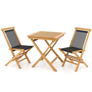 Tangkula 3-Piece Patio Bistro Set Teak Wood Square Coffee Table & Folding Chairs Set of 2 - 1 of 3
