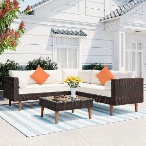 Whisen 4-Piece Outdoor Wicker Sofa Set, Patio Furniture with Colorful Pillows and Coffee Table - 1 of 4