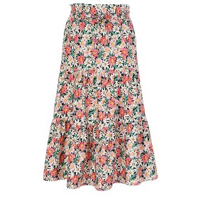 Girls' Tiered Midi Skirt with Drawstring Waist & Pockets, Flowy Ruffle Hem Skirt for Casual Wear - 1 of 4