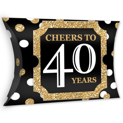 Big Dot of Happiness Adult 40th Birthday - Gold - Favor Gift Boxes - Birthday Party Large Pillow Boxes - Set of 12