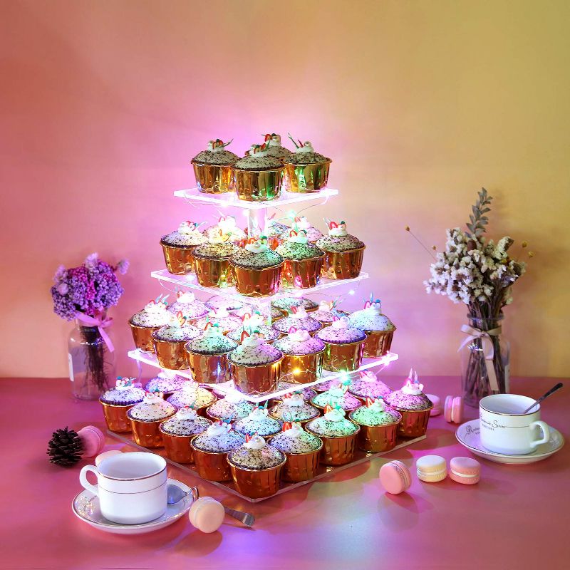 Vdomus LED Cupcake Stand Tower for Birthday/Wedding/Babyshower Party with String Lights, Multicolored, 3 of 6