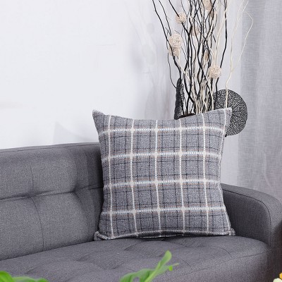 PiccoCasa Cotton Linen Farmhouse Decor Checkers Plaids Square Throw Pillow Covers for Sofa Bedroom