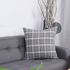 PiccoCasa Cotton Linen Farmhouse Decor Checkers Plaids Square Throw Pillow Covers for Sofa Bedroom - 1 of 4