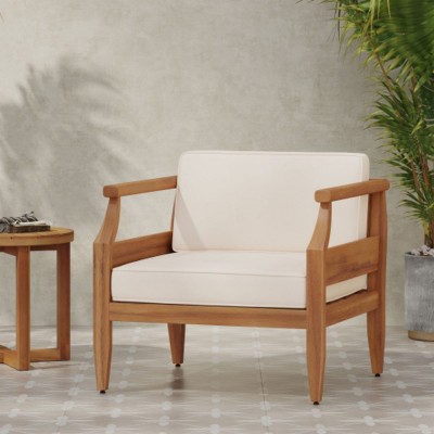 Set of 2 Acacia Wood Patio Chair With Cushions, Outdoor Wood Armchair, All-Weather Patio Furniture for Backyard or Garden-Maison Boucle