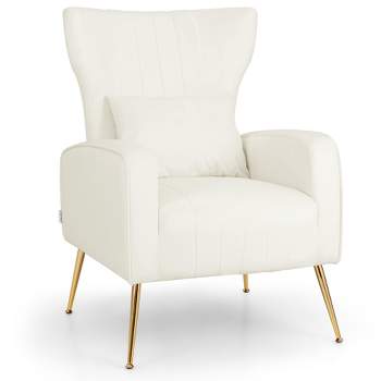 Costway Velvet Upholstered Wingback Chair with Lumbar Pillow & Golden Metal Legs Grey/Pink/Turquoise/White