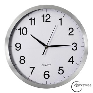 Clockswise Round Quartz Wall Clock Non-Ticking Battery Operated with Silent Sweep Movement, Aluminum Silver Frame - 1 of 4