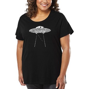 LA Pop Art Women's Word Art T-shirt - Flying Saucer UFO - 1 of 4